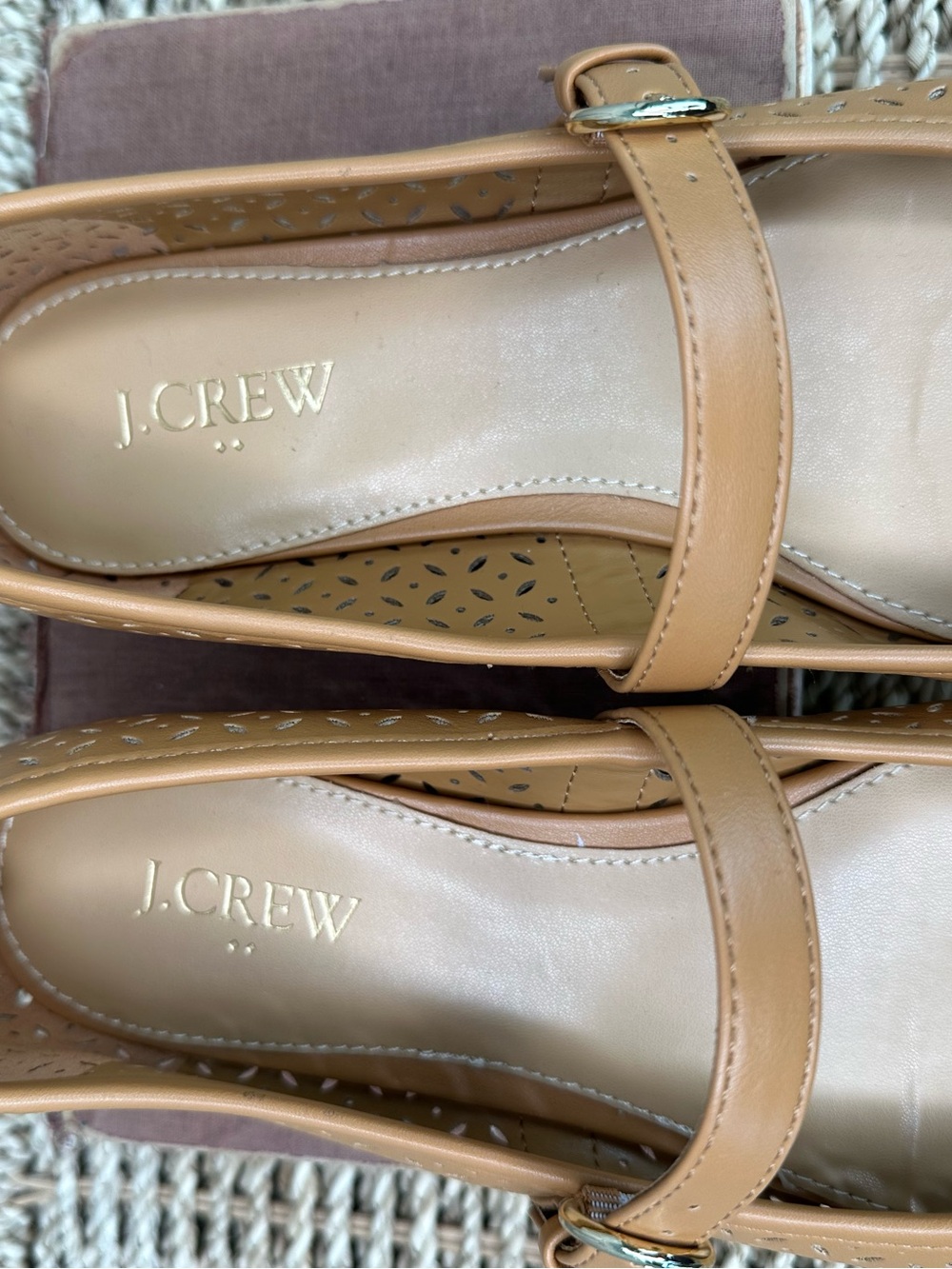 J. Crew Perforated Mary Jane Square Toe Flat Burnt Caramel Sz 9.5 NWOB - Picture 11 of 14